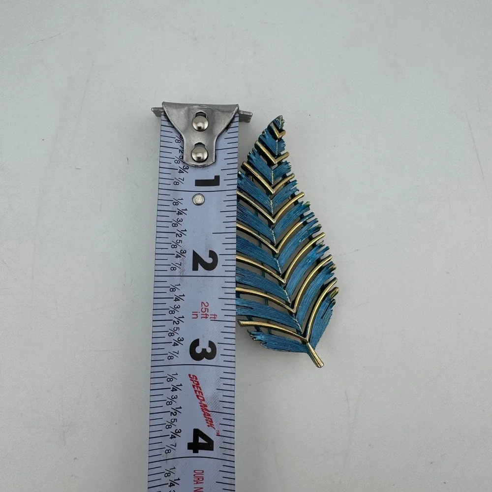 Lisner Leaf Brooch Blue Gold Tone Excellent Vintage Enamel‎ Feather Pin